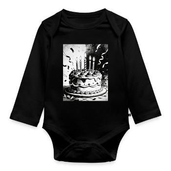 Monochrome Birthday Cake Candles - Organic Longsleeve Baby Bodysuit - black - Front