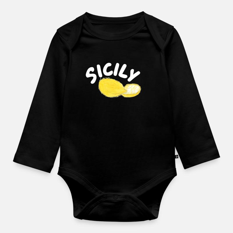 Illustration des citrons de Sicile - Sicile - Body Bébé bio manches longues - noir