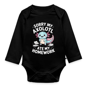 Axolotl a mangé mes devoirs - Body Bébé bio manches longues - noir - Devant