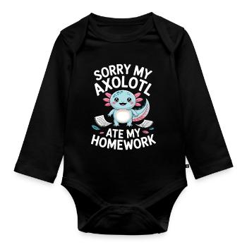 Excuse des devoirs d’Axolotl - Body Bébé bio manches longues - noir - Devant