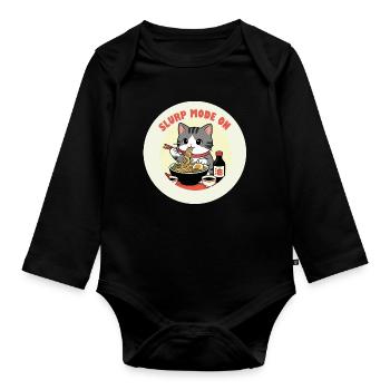 Kitten eating Ramen Slurp mode - Organic Longsleeve Baby Bodysuit - black - Front