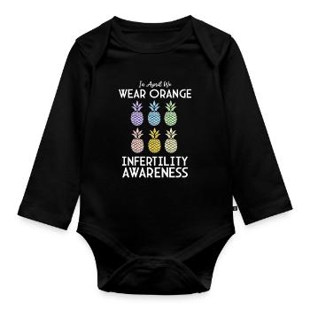 Im April tragen wir orange IVF-Monat Unfruchtbarkeit - Baby Bio-Langarm-Body - Schwarz - Vorne