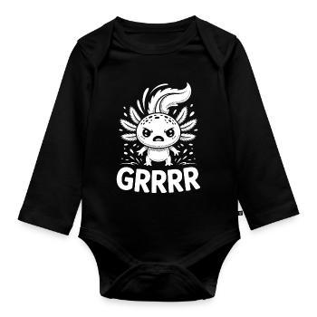 Grump Axolotl - Organic Longsleeve Baby Bodysuit - black - Front