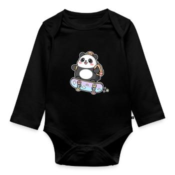 Skating Kawaii Panda Skateboard Bär Süß - Baby Bio-Langarm-Body - Schwarz - Vorne