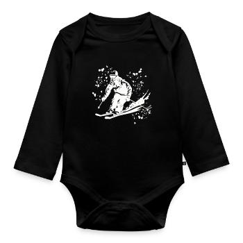Alpin Ski Wintersport Nordischer Skilauf - Baby Bio-Langarm-Body - Schwarz - Vorne