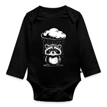Raccoon in the Rain - Motif rétro drôle - Body Bébé bio manches longues - noir - Devant