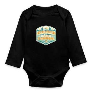 Ich Muss Campen Therapie Ade - Baby Bio-Langarm-Body - Schwarz - Vorne