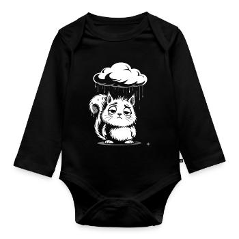 Squirrel in the Rain - Cute Vintage Design - Organic Longsleeve Baby Bodysuit - black - Front