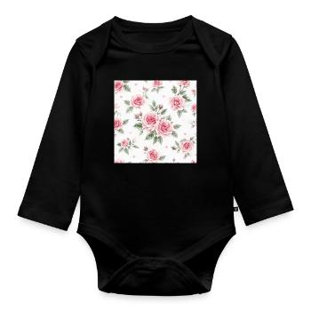Rosen-und-Herzen-Muster - Baby Bio-Langarm-Body - Schwarz - Vorne
