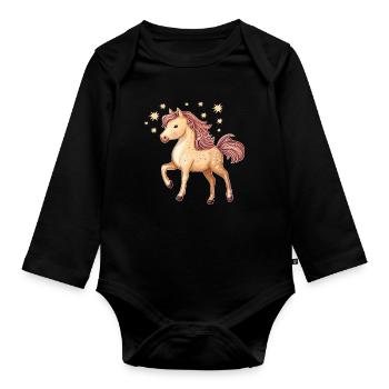 Cheval mignon avec des étoiles - Body Bébé bio manches longues - noir - Devant