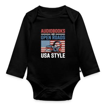 Road Trip USA With Audiobook Funny Travel Motif - Organic Longsleeve Baby Bodysuit - black - Front