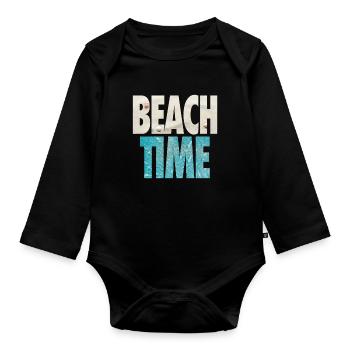 Strandzeit – Sommerferien – Meer und Sand - Baby Bio-Langarm-Body - Schwarz - Vorne