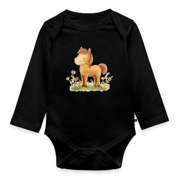 Pferd Blumen - Baby Bio-Langarm-Body - Schwarz - Vorne