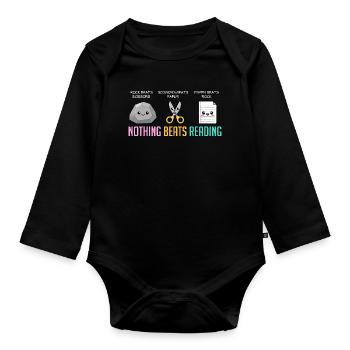 Nothing Beats Reading Book Rock Paper Scissor - Organic Longsleeve Baby Bodysuit - black - Front
