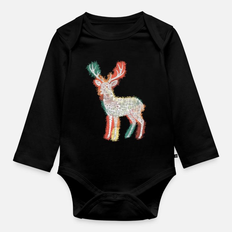 Zentangle Roebuck - Body Bébé bio manches longues - noir