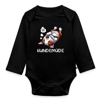 Hundemüde Miniatur Bullterrier Bully Bullterrier - Baby Bio-Langarm-Body - Schwarz - Vorne