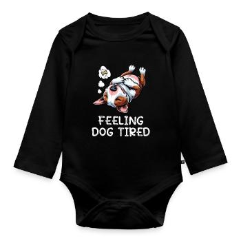 Feeling Dog Tired Miniatur Bullterrier Bully  - Baby Bio-Langarm-Body - Schwarz - Vorne