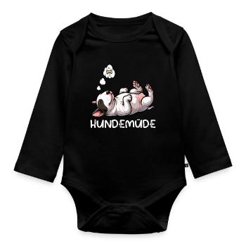 Hundemüde Miniatur Bullterrier Bully Bullterrier - Baby Bio-Langarm-Body - Schwarz - Vorne