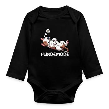 Hundemüde Miniatur Bullterrier Bully Bullterrier - Baby Bio-Langarm-Body - Schwarz - Vorne