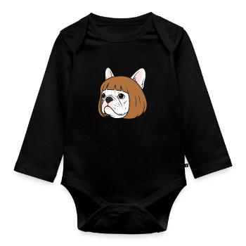 Bulldog Bobhaar Cartoon - Baby Bio-Langarm-Body - Schwarz - Vorne
