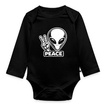 Außerirdischer Alien Peace Frieden auf Erden - Baby Bio-Langarm-Body - Schwarz - Vorne