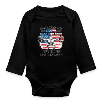 Old Men Nap America USA Fitness Joke - Organic Longsleeve Baby Bodysuit - black - Front
