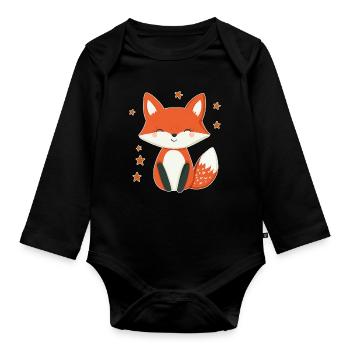 Renard et étoiles - Body Bébé bio manches longues - noir - Devant
