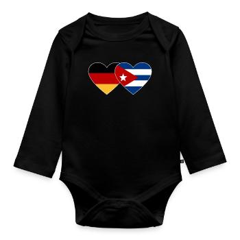 Germany Cuba Flag Heart - Organic Longsleeve Baby Bodysuit - black - Front