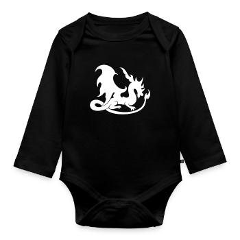 weiße Drachensilhouette im Flammenstil - Baby Bio-Langarm-Body - Schwarz - Vorne
