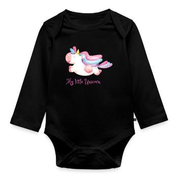Mein kleines Einhorn Regenbogen - Baby Bio-Langarm-Body - Schwarz - Vorne