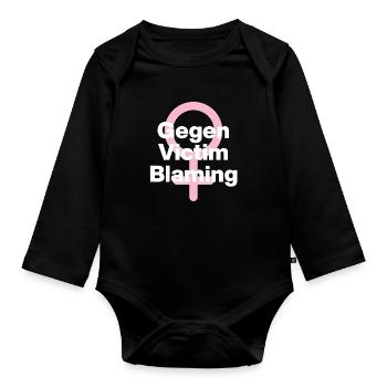 GEGEN VICTIM BLAMING – JETZT! ♀ FEMALE POWER GIRLS - Baby Bio-Langarm-Body - Schwarz - Vorne