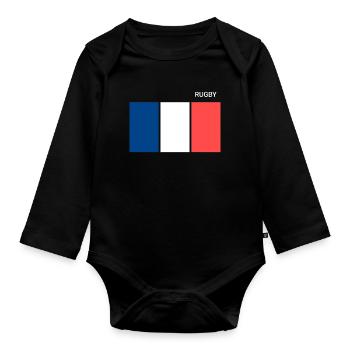 Rugby French Flag - Organic Longsleeve Baby Bodysuit - black - Front