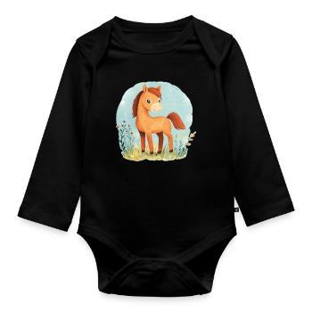 Pferd auf Wiese - Baby Bio-Langarm-Body - Schwarz - Vorne