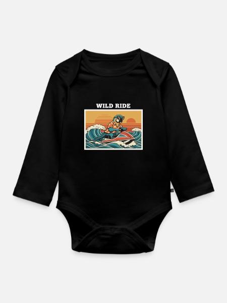 Retro Jet Ski Parrot "Wild Ride" - Organic Longsleeve Baby Bodysuit - black