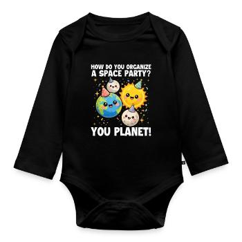 How To Organize Space Party Planet - Organic Longsleeve Baby Bodysuit - black - Front
