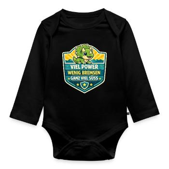 Dino Power Schild Viel Kraft - Baby Bio-Langarm-Body - Schwarz - Vorne