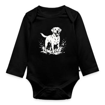 Labrador Water Splash Dog Lover Shirt - Organic Longsleeve Baby Bodysuit - black - Front