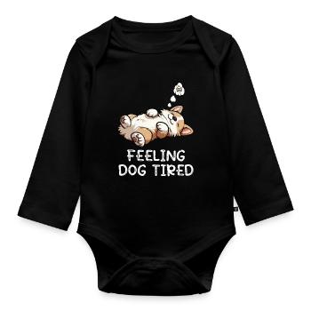 Se sentir fatigué par le chien Corgi Corgi - Body Bébé bio manches longues - noir - Devant