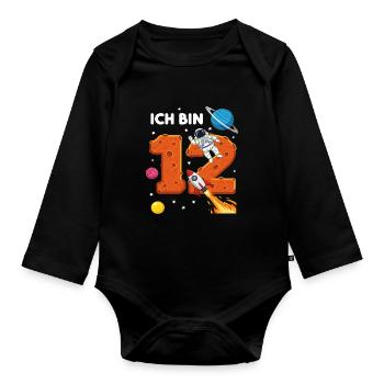 Ich bin 12 Astronaut Weltraum Geburtstag - Baby Bio-Langarm-Body - Schwarz - Vorne