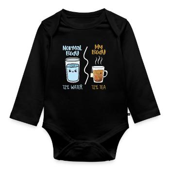 Wasser gegen Tee Kawaii Getränkeduell - Baby Bio-Langarm-Body - Schwarz - Vorne