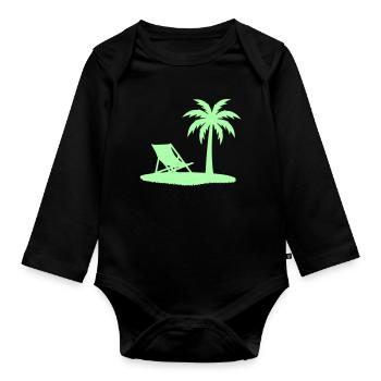 Palm Tree Deck Chair Beach Vector - Organic Longsleeve Baby Bodysuit - black - Front