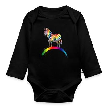 Design artistique en dégradé de zèbres arc-en-ciel - Body Bébé bio manches longues - noir - Devant
