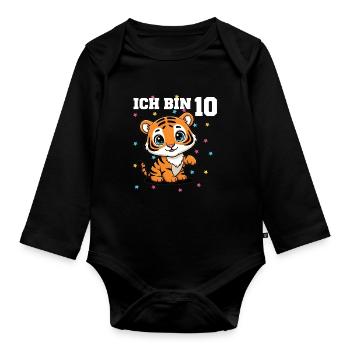 Ich bin 10 - Süßes Tiger zum 10. Geburtstag - Baby Bio-Langarm-Body - Schwarz - Vorne