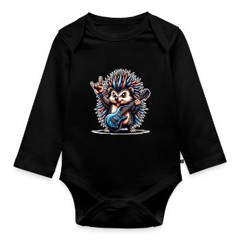 E Gitarre Igel Gitarrist Rock N Roll - Baby Bio-Langarm-Body - Schwarz - Vorne