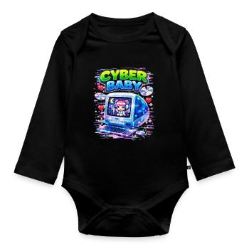 Cyber ​​Baby pixel art with Y2K aesthetic. - Organic Longsleeve Baby Bodysuit - black - Front