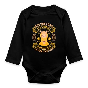 Lama cracha le bonheur - Body Bébé bio manches longues - noir - Devant