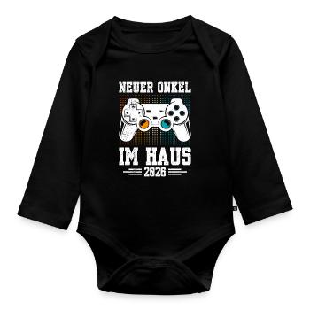 Familie Set NEW UNCLE ON THE BLOCK 2026 LUSTIG - Baby Bio-Langarm-Body - Schwarz - Vorne