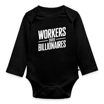 Travailleurs plutôt que milliardaires - Body Bébé bio manches longues - noir - Devant