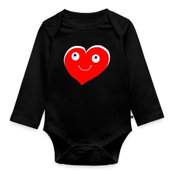 Happy Heart Hearts Valentine - Organic Longsleeve Baby Bodysuit - black - Front