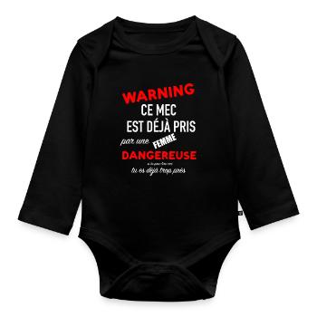 Humour homme couple femme jalouse saint valentin - Body Bébé bio manches longues - noir - Devant